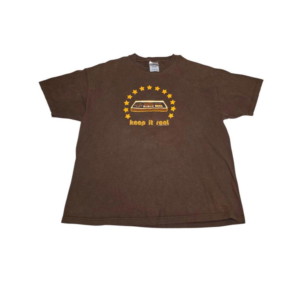 VTG Nintendo Keep It Real Shirt‎ Mens XL Brown 2003 Retro Graphic NES Controller